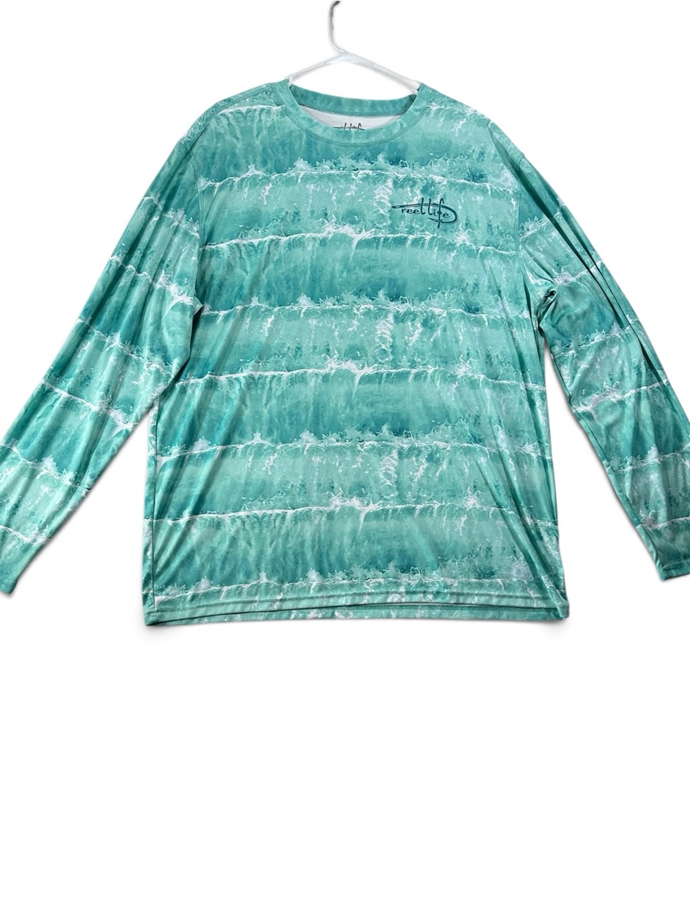 Reel Life Men's Long-Sleeve Teal Wave-Print Performance Tee